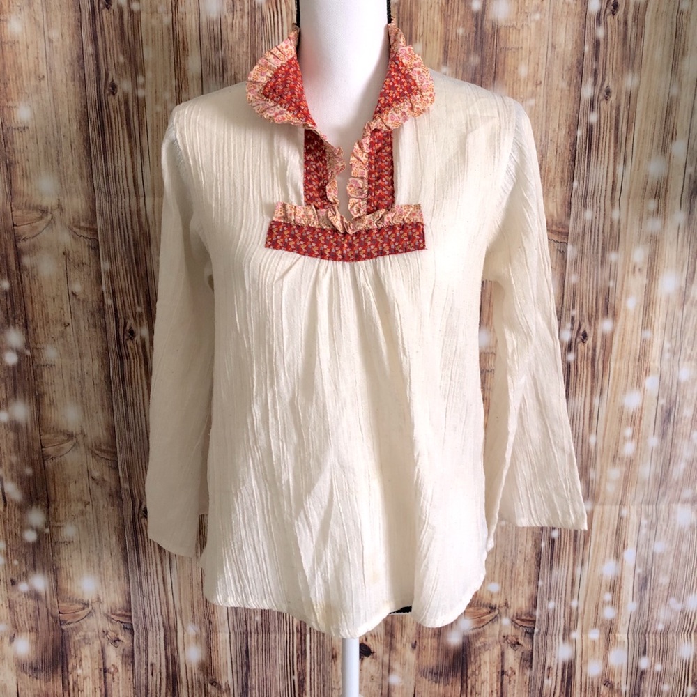 VINTAGE BOHO 1950’s SHIRT FLORAL RED COLLAR